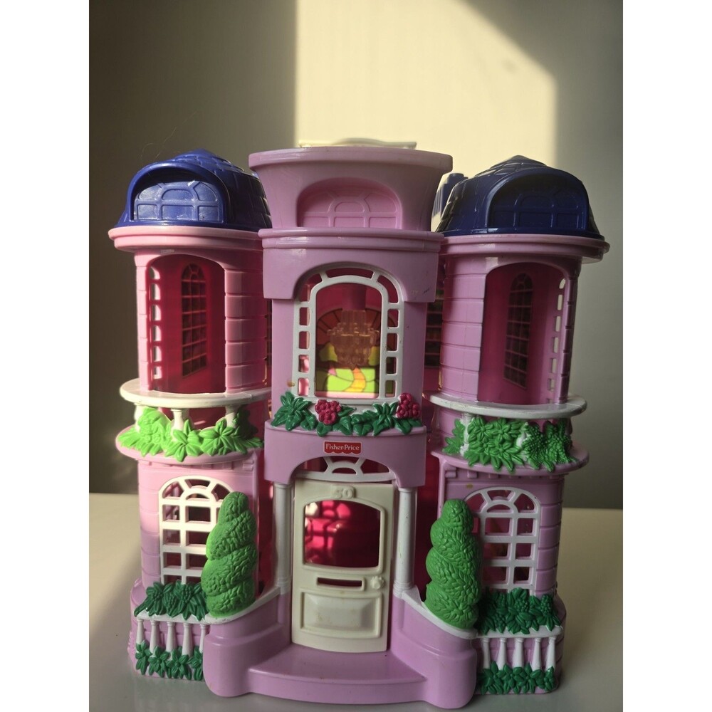 Vintage Fisher-Price Loving Family Pink Victorian Dollhouse Blue Turret Roofs